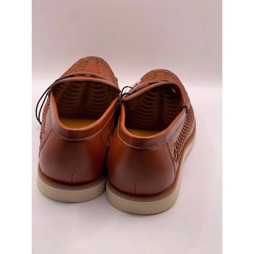 Stafford Barolo Mens Cognac Woven Leather Penny Loafers Memory Foam 11 M